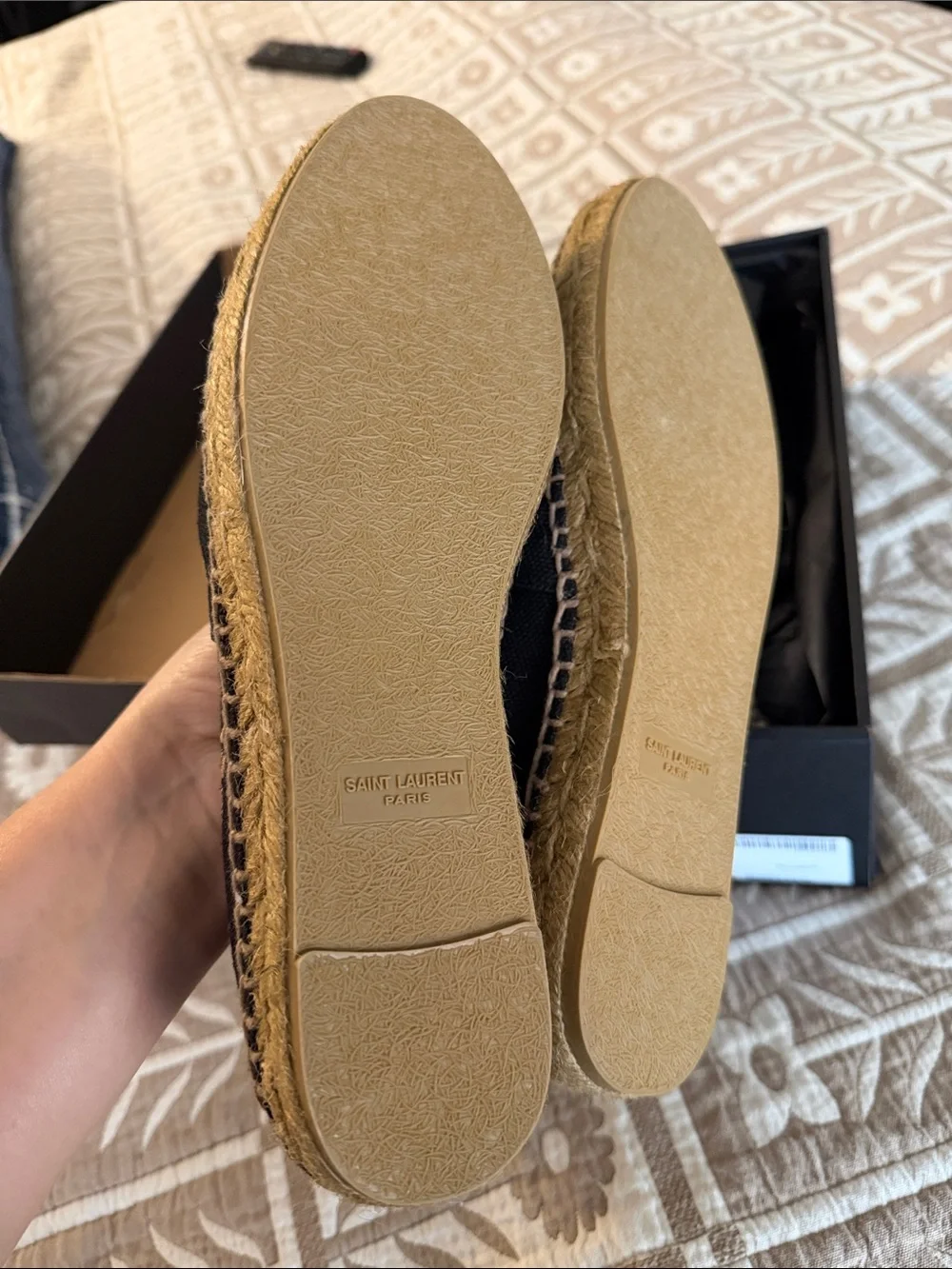 Saint Laurent Black Canvas Espadrilles with Natural Jute Sole